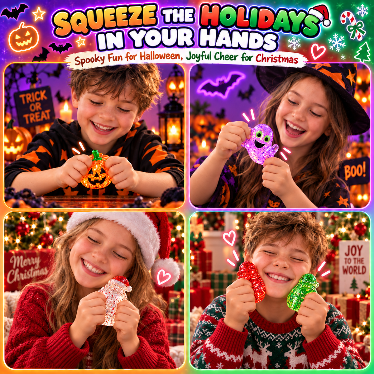 🎃👻🎅 Holiday Character Squishy Toys – Pumpkin, Ghost & Santa ✨