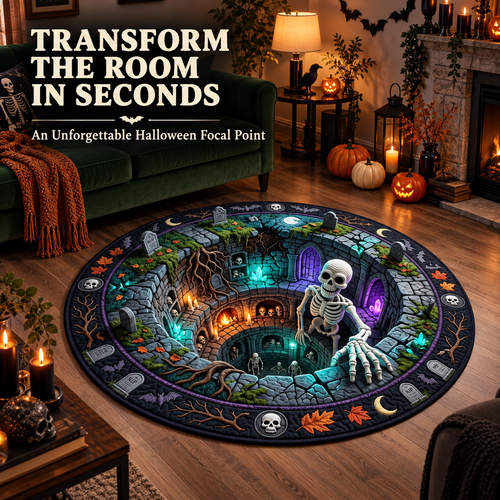 🔥3D Haunted Staircase Round Rug – Spooky Halloween Optical Illusion 👻
