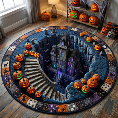 🔥3D Haunted Staircase Round Rug – Spooky Halloween Optical Illusion 👻