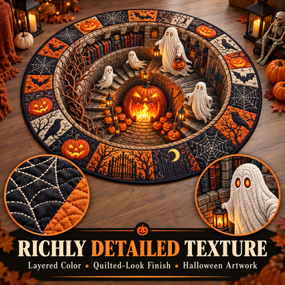 🔥3D Haunted Staircase Round Rug – Spooky Halloween Optical Illusion 👻