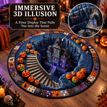 🔥3D Haunted Staircase Round Rug – Spooky Halloween Optical Illusion 👻
