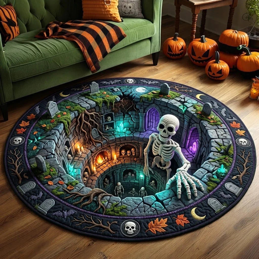🔥3D Haunted Staircase Round Rug – Spooky Halloween Optical Illusion 👻