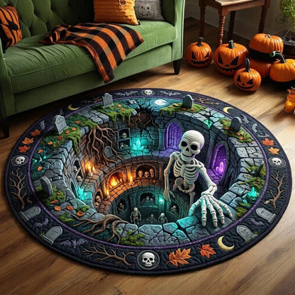 🔥3D Haunted Staircase Round Rug – Spooky Halloween Optical Illusion 👻
