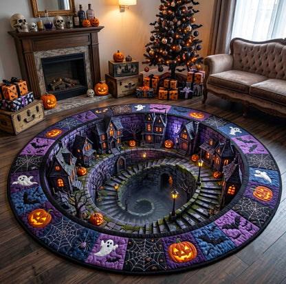🔥3D Haunted Staircase Round Rug – Spooky Halloween Optical Illusion 👻