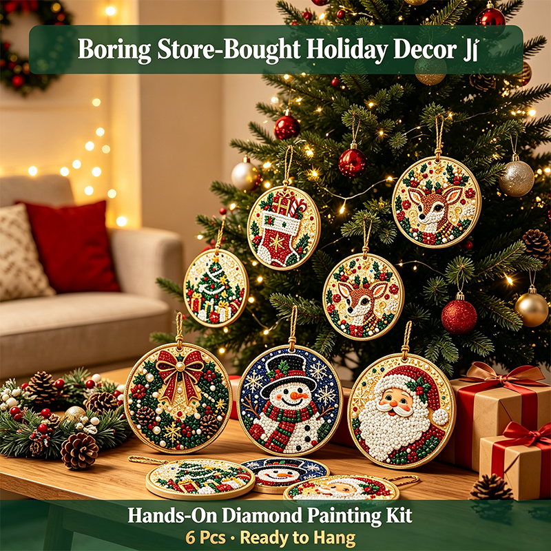 🎄✨6Pcs Christmas DIY Diamond Painting Ornaments Kit, Xmas Tree Hanging Pendant