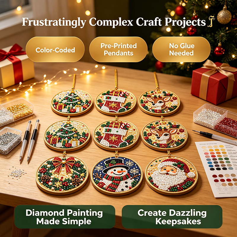 🎄✨6Pcs Christmas DIY Diamond Painting Ornaments Kit, Xmas Tree Hanging Pendant