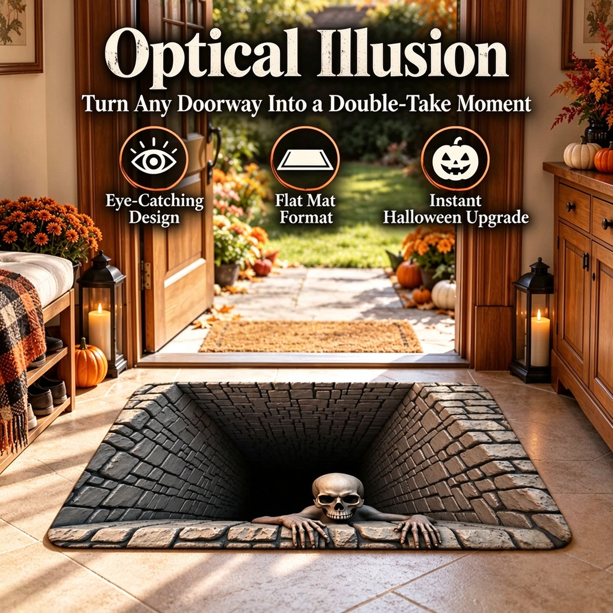 ❤️ Halloween Optical Illusion Door Mat – Spooky Non-Slip Entryway Rug