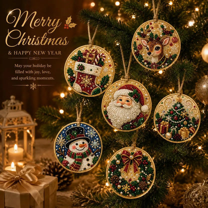🎄✨6Pcs Christmas DIY Diamond Painting Ornaments Kit, Xmas Tree Hanging Pendant