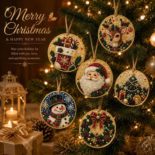 🎄✨6Pcs Christmas DIY Diamond Painting Ornaments Kit, Xmas Tree Hanging Pendant
