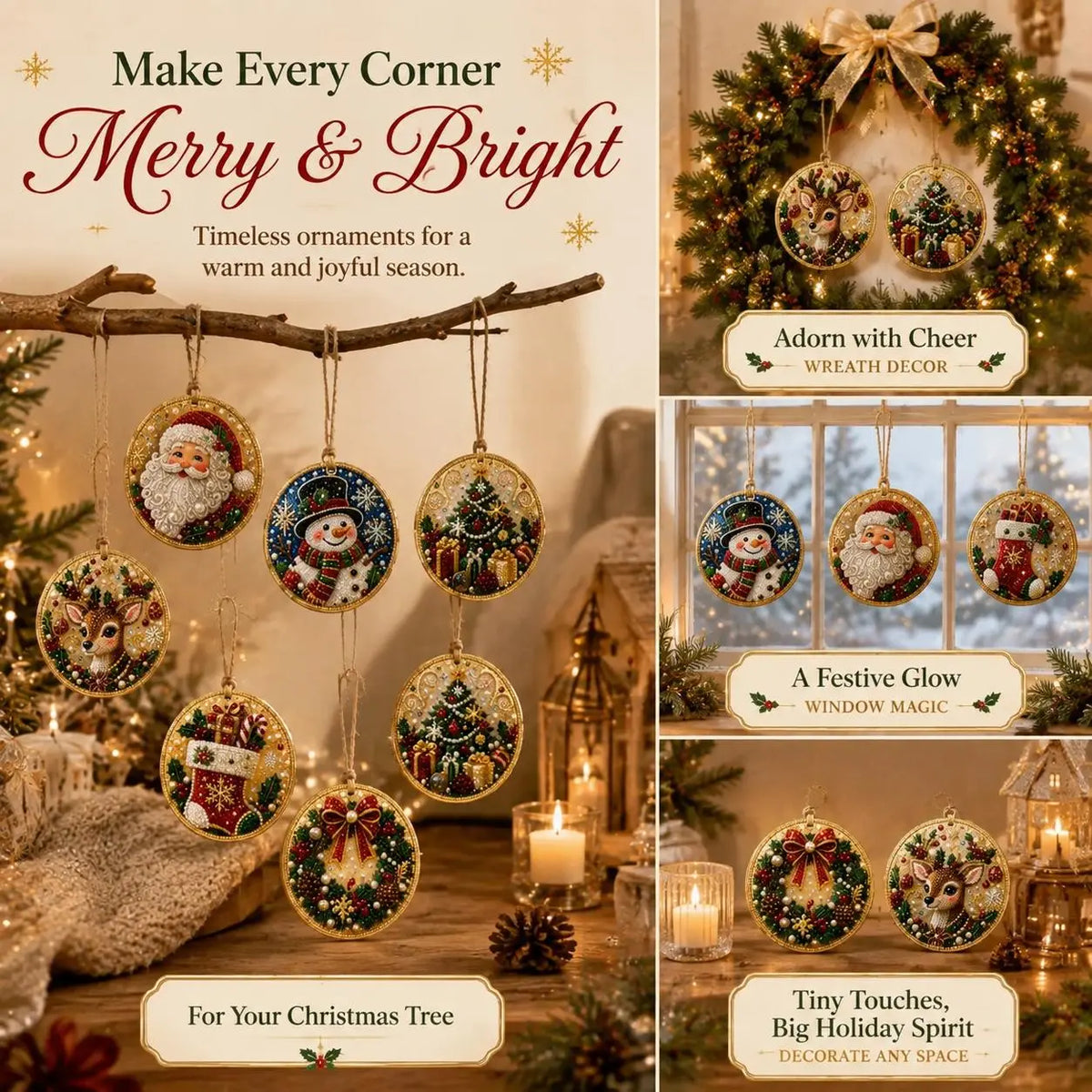 🎄✨6Pcs Christmas DIY Diamond Painting Ornaments Kit, Xmas Tree Hanging Pendant