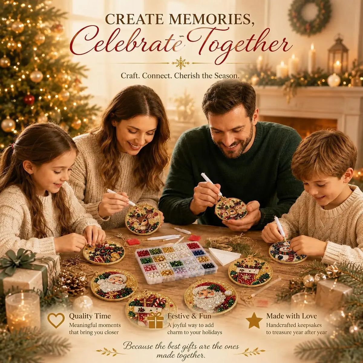 🎄✨6Pcs Christmas DIY Diamond Painting Ornaments Kit, Xmas Tree Hanging Pendant