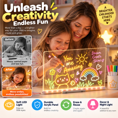 🎨 Erasable Acrylic Drawing Board for Kids – LED Light-Up Creative Art Toy 🎁