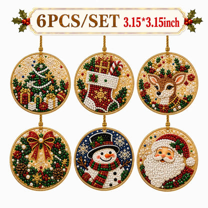 🎄✨6Pcs Christmas DIY Diamond Painting Ornaments Kit, Xmas Tree Hanging Pendant
