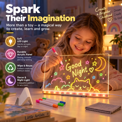 🎨 Erasable Acrylic Drawing Board for Kids – LED Light-Up Creative Art Toy 🎁